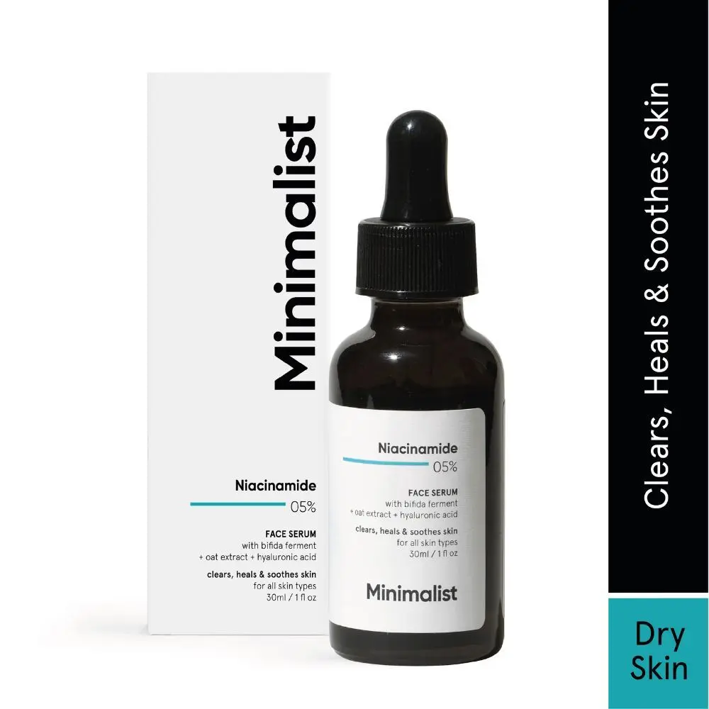 Minimalist 5% Niacinamide Face Serum With bifida ferment +oat extract + hyaluronic acid, clears, heals & soothes skin, 30ml