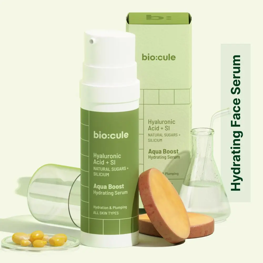 Biocule Aqua Boost Hydrating Face Serum, Hyaluronic Acid with Pentavitin from Natural Sugars & Silicium, for Deep Hydration & Instant Plumping, Light Water Gel for All Skin Types