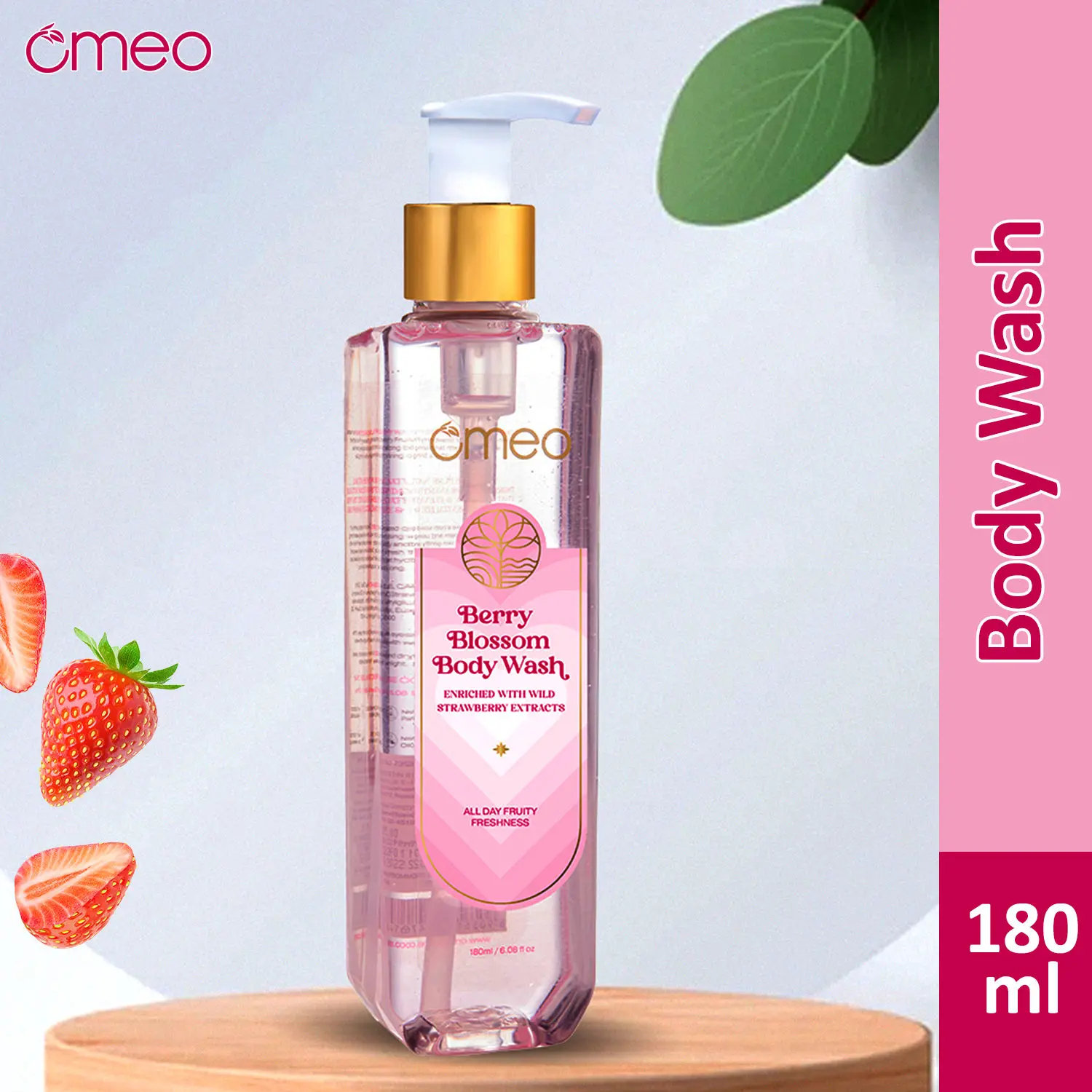 Omeo Berry Blossom Body Wash Shower Gel Strawberry and Vegan for Healthy Glowing Skin (180 ml)