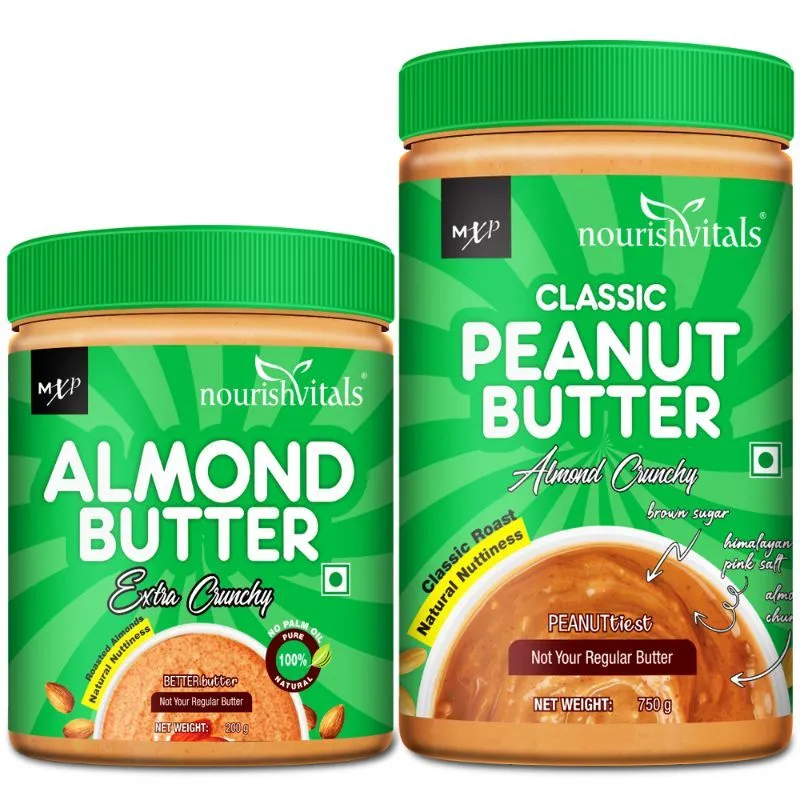 NourishVitals Almond Butter (Extra Crunchy) + Classic Peanut Butter (Almonds Crunchy)