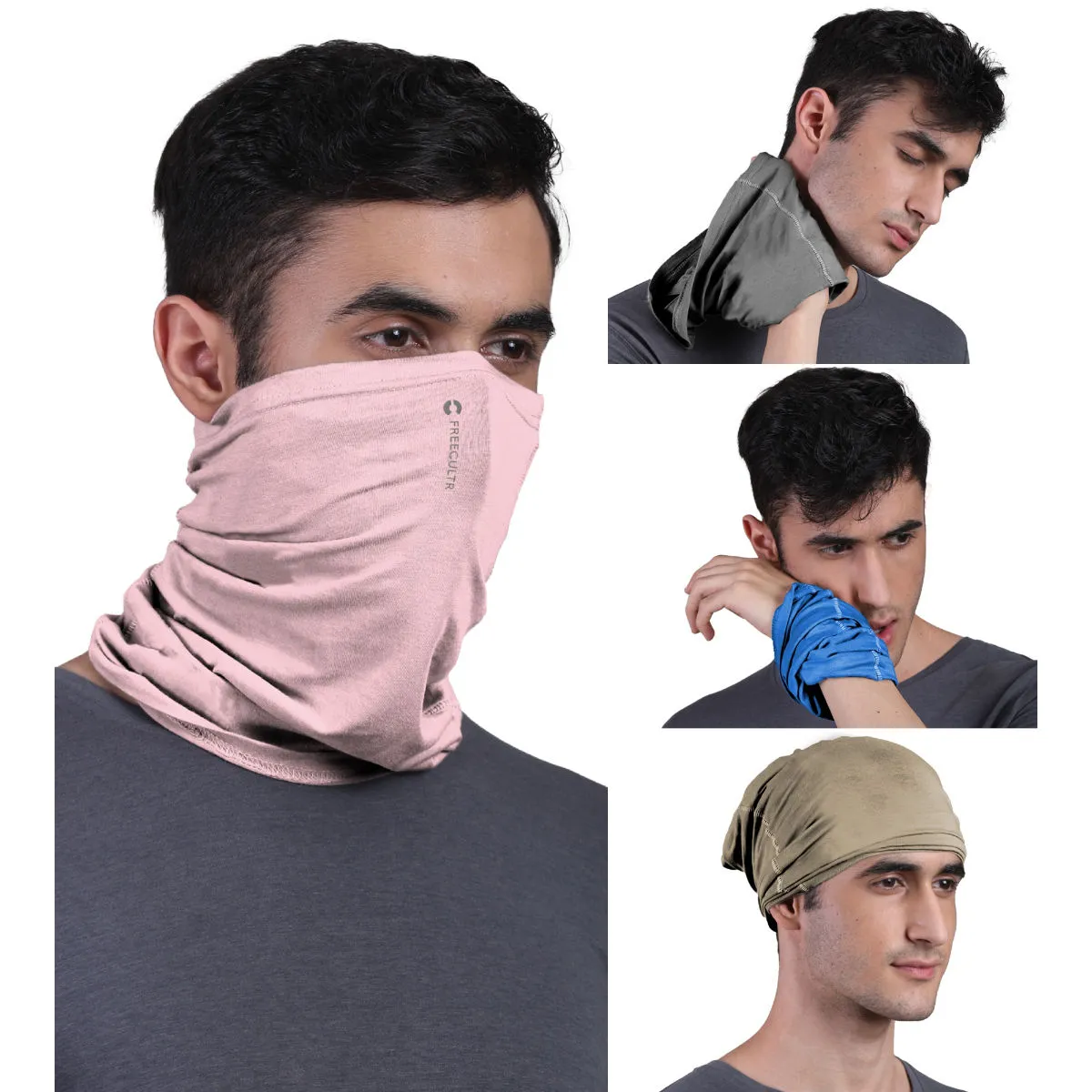 FREECULTR Unisex Plain Bamboo Bandana Anti Microbial Multipurpose Cloth Face Mask (pack Of 4)