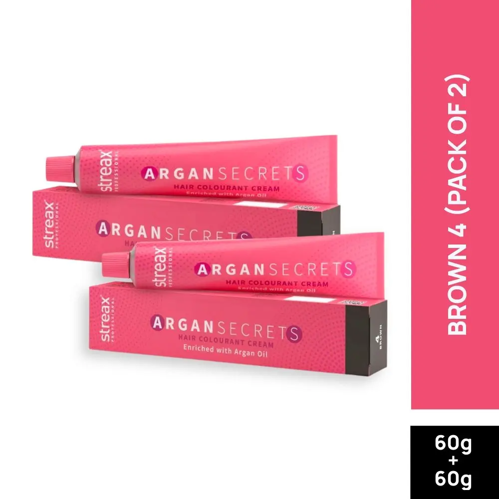 Streax Professional Argan Secret Hair Colourant Cream - Brown 4 (60 g) (Pack of 2)