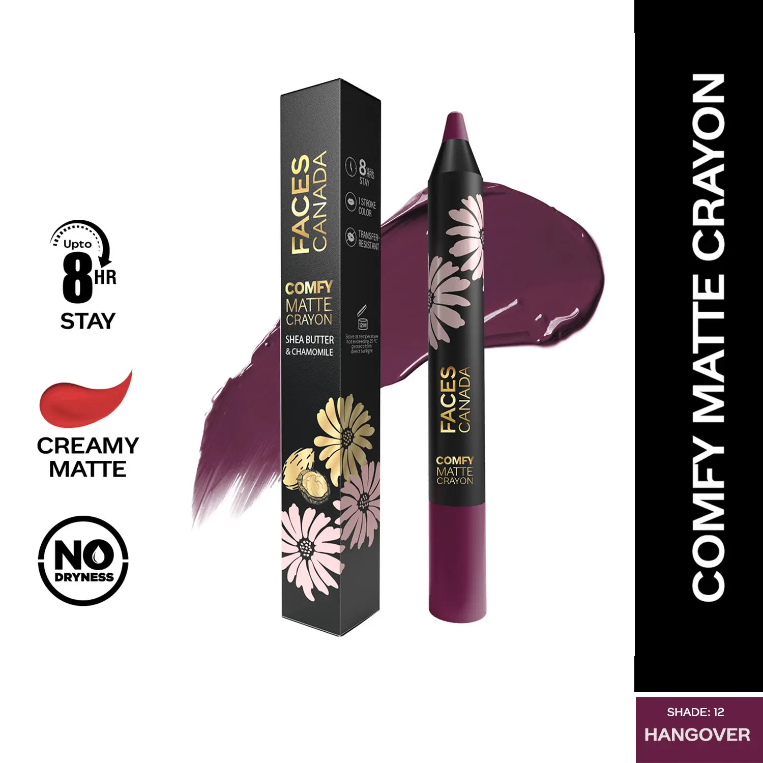 Faces Canada Comfy Matte Crayon I Creamy Matte I Chamomile & Shea Butter I Alcohol-free I Hangover 12 2.8g