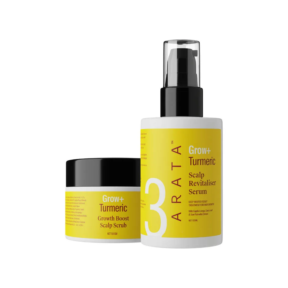 Arata Grow + Turmeric Range with Hair Oil and Scalp Scrub