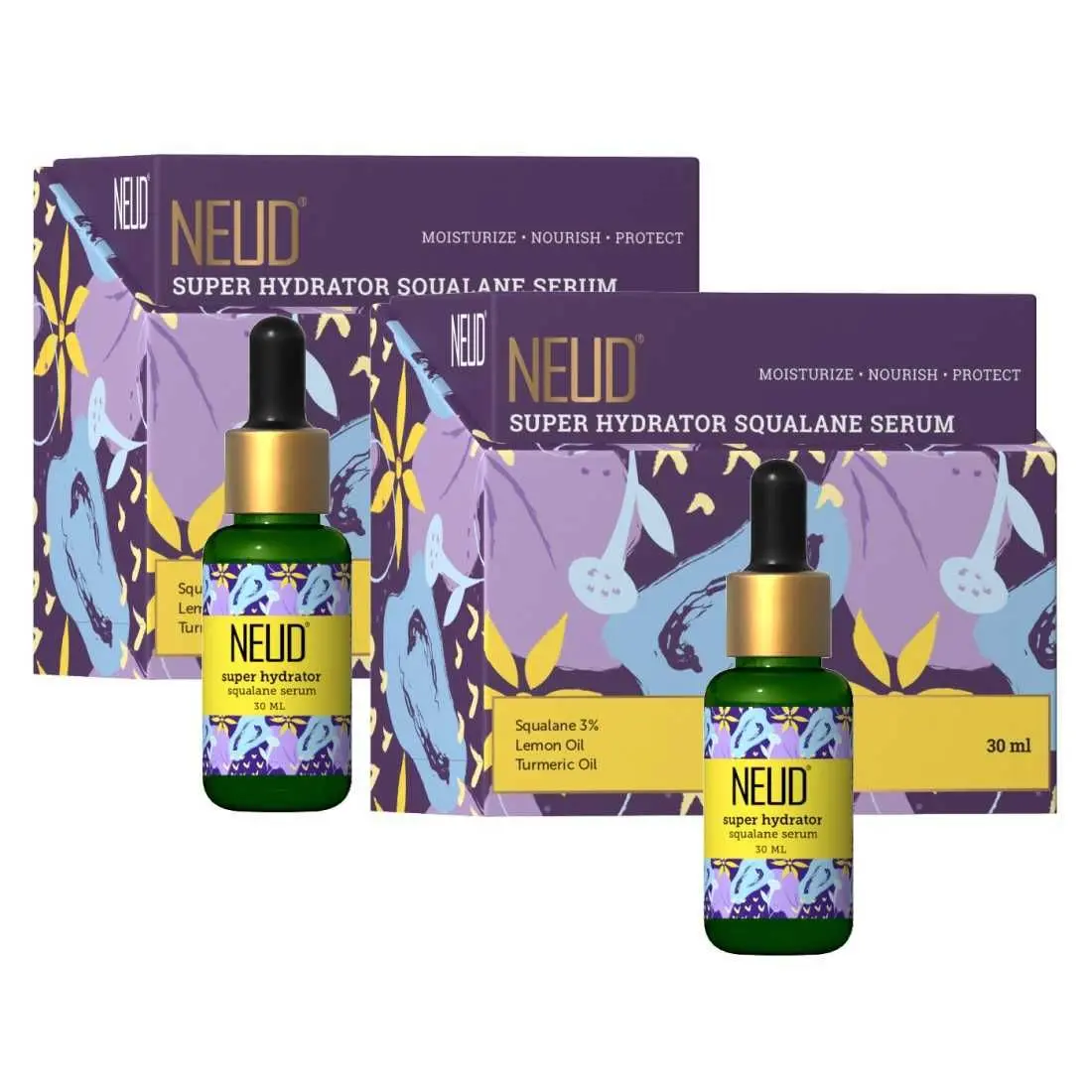 NEUD Super Hydrator Squalane Serum With Lemon Oil, Turmeric Oil & Reverskin - 2 Packs (30ml Each)