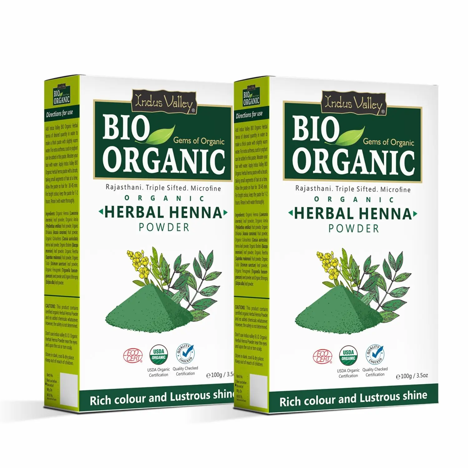 Indus Valley Bio Organic Herbal Henna Powder to Improves Hair Growth & Reduces Dandruff-Pack of 2