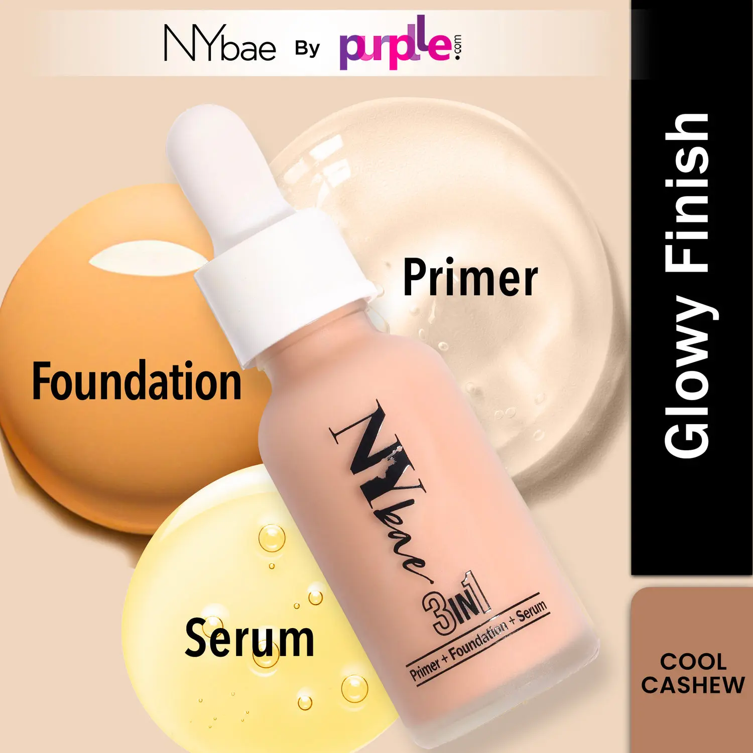 NY Bae 3 in 1 Serum Foundation with Primer I Moisturising I Glowing Korean Skin I Cool Cashew 04 (30 ml)