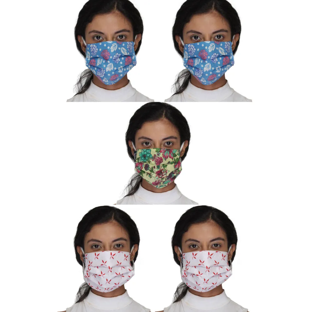 Anekaant Pack Of 5 Multicolor 3-Ply Reusable Cotton Printed Fabric Fashion Mask