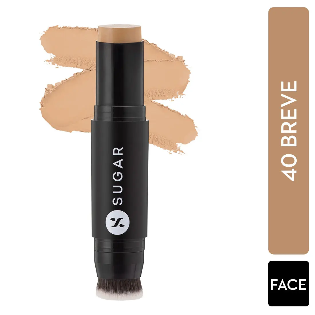 SUGAR Cosmetics - Ace Of Face - Foundation Stick - 40 Breve (Medium Beige Foundation with Warm Undertone) - Waterproof, Full Coverage Foundation for Women with Inbuilt Brush