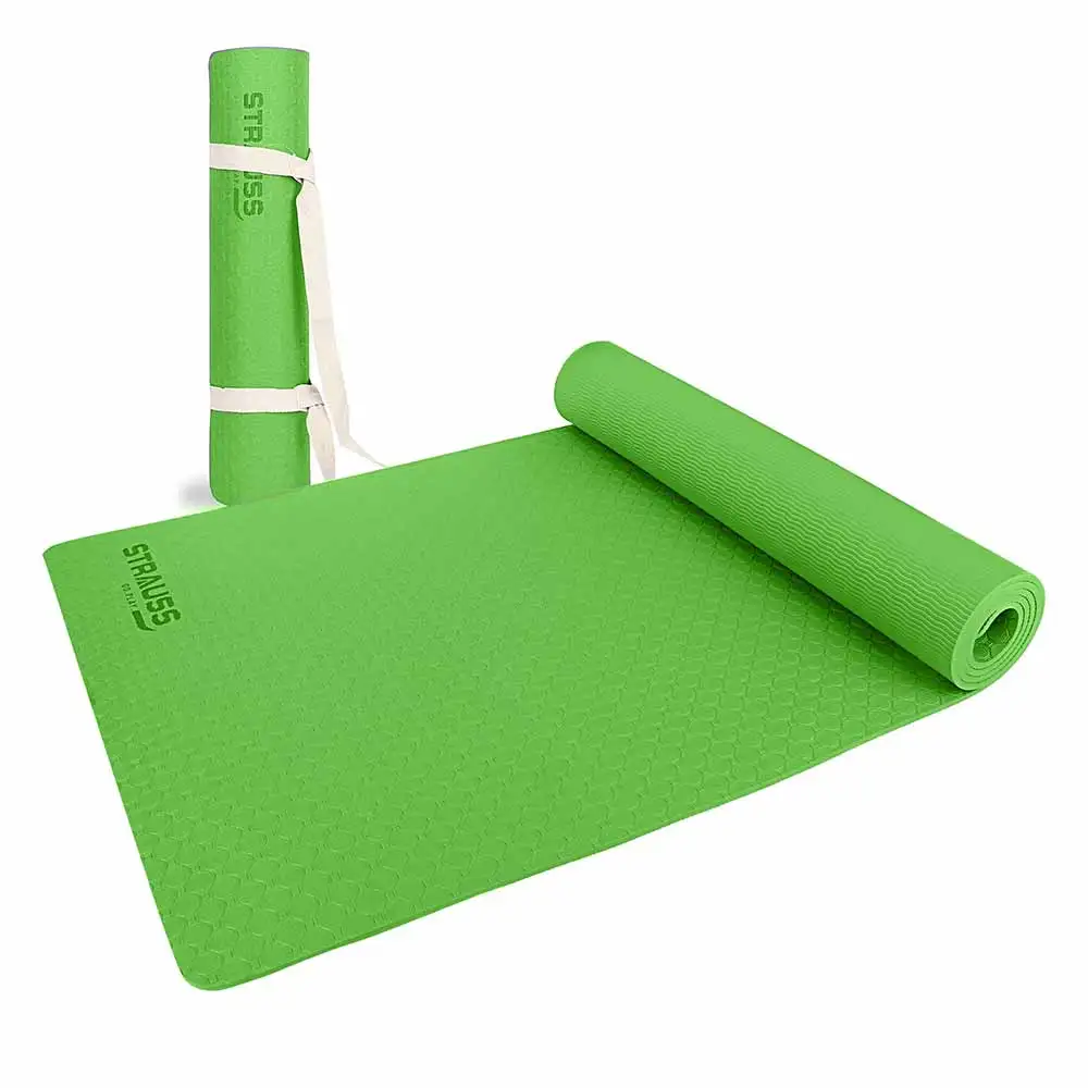 Strauss Anti Skid TPE Yoga Mat with Carry Strap,  Green  4mm