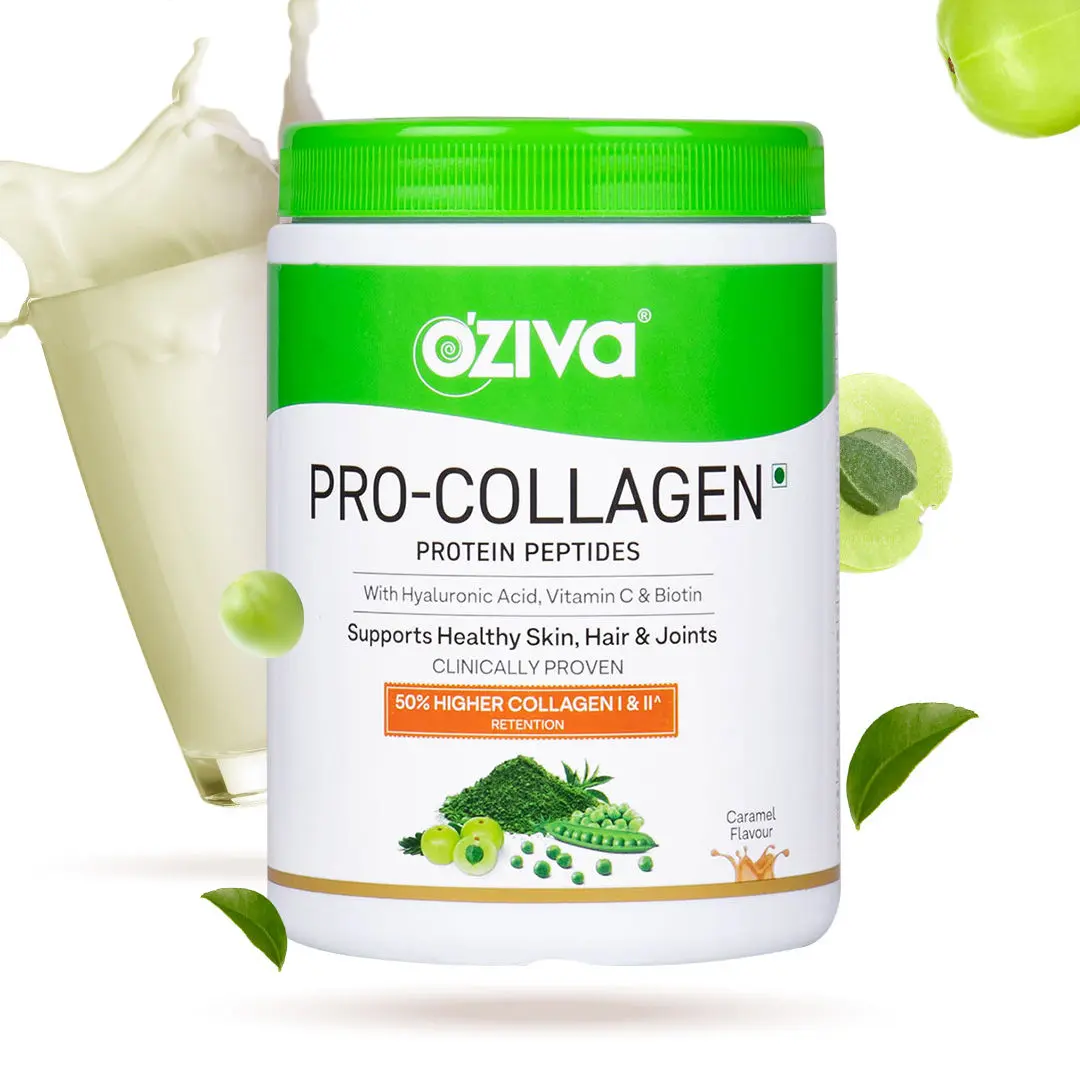 OZiva Pro-Collagen Protein Peptides with Clean Protein for Skin & Hair Health, Caramel, 250 gms