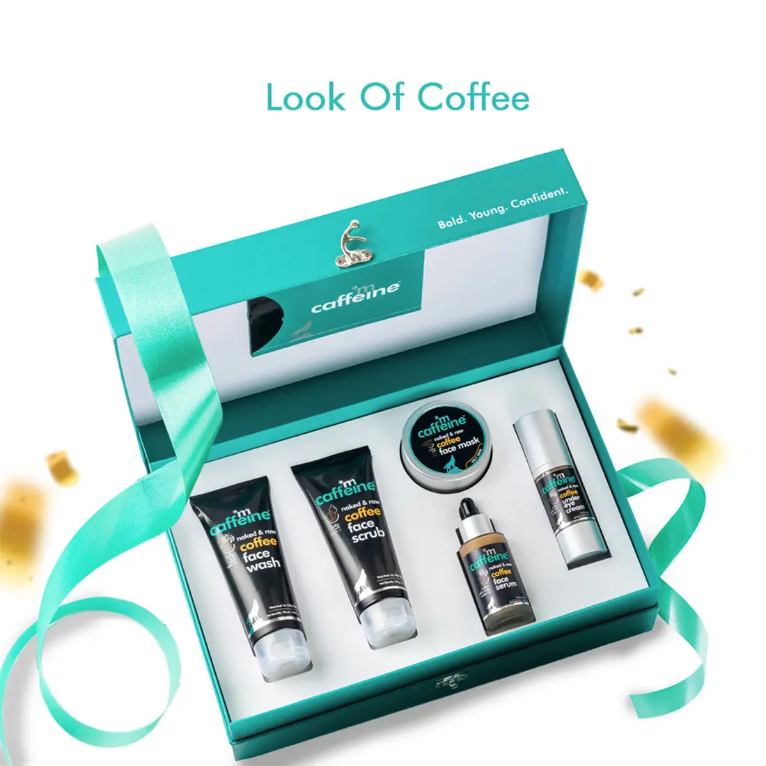 mCaffeine Coffee Look Gift Set | Facial Kit with Face Wash, Scrub, Mask, Serum & Under Eye Cream for a Pampering Skin Day | For Women and Men (100g)