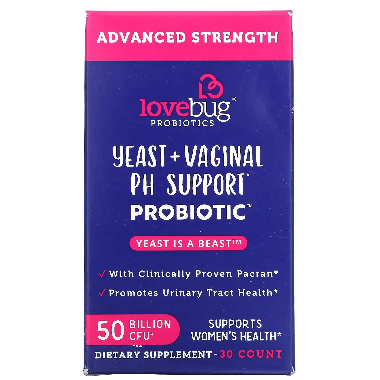 Yeast + Vaginal PH Support Probiotic, Advanced Strength, 50 Billion CFU, 30 Count