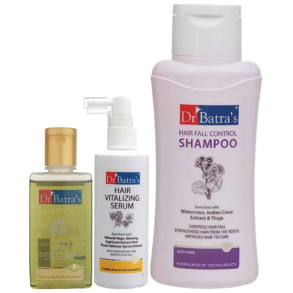 Dr Batra's Hair Vitalizing Serum, Hair Fall Control Shampoo - 500 ml and Hair Oil - 100 ml Combo,  3 Piece(s)/Pack  Hair Care