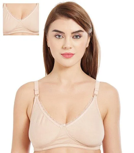 Inner Sense Organic Cotton Antimicrobial Laced Nursing Bra Pack of 2 - Nude