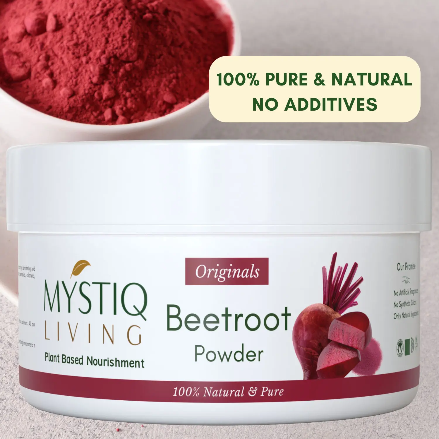 Mystiq Living Beetroot Powder 100 Gm for Hair Mask, Hair Growth, Beet Root Powder for Face Pack and Lips | 100% Natural and Organic | Free from Additives and Pesticides