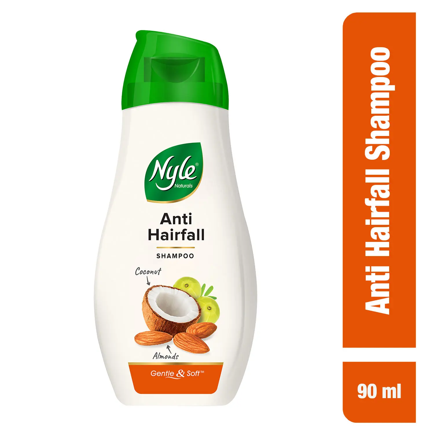 Nyle Naturals Anti-Hairfall Shampoo, With Coconut Milk, Badam and Amla, Gental & Soft, pH Balanced and Paraben Free, For Men & Women, 90ml