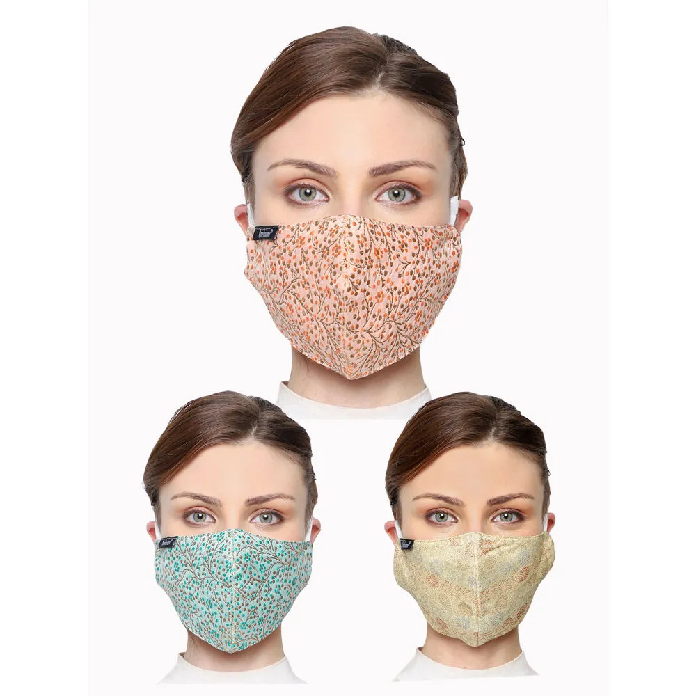 Anekaant Pack Of 3 Multicolor 3-Ply Reusable Poly Silk Fabric Fashion Mask