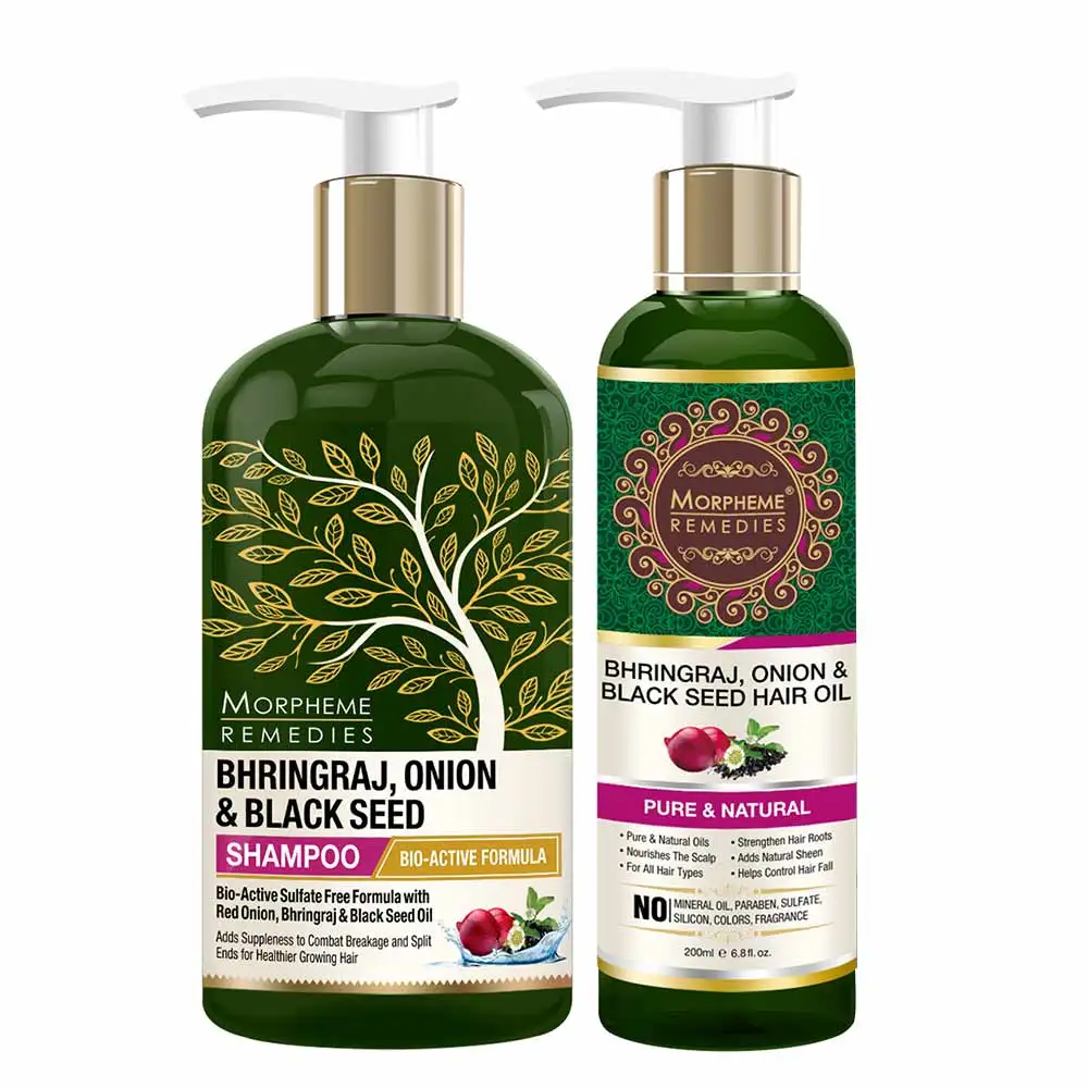 Morpheme Remedies Bhringraj Onion & Black Seed Combo,  2 Piece(s)/Pack  Hair Shampoo 300ml + Hair Oil 200ml