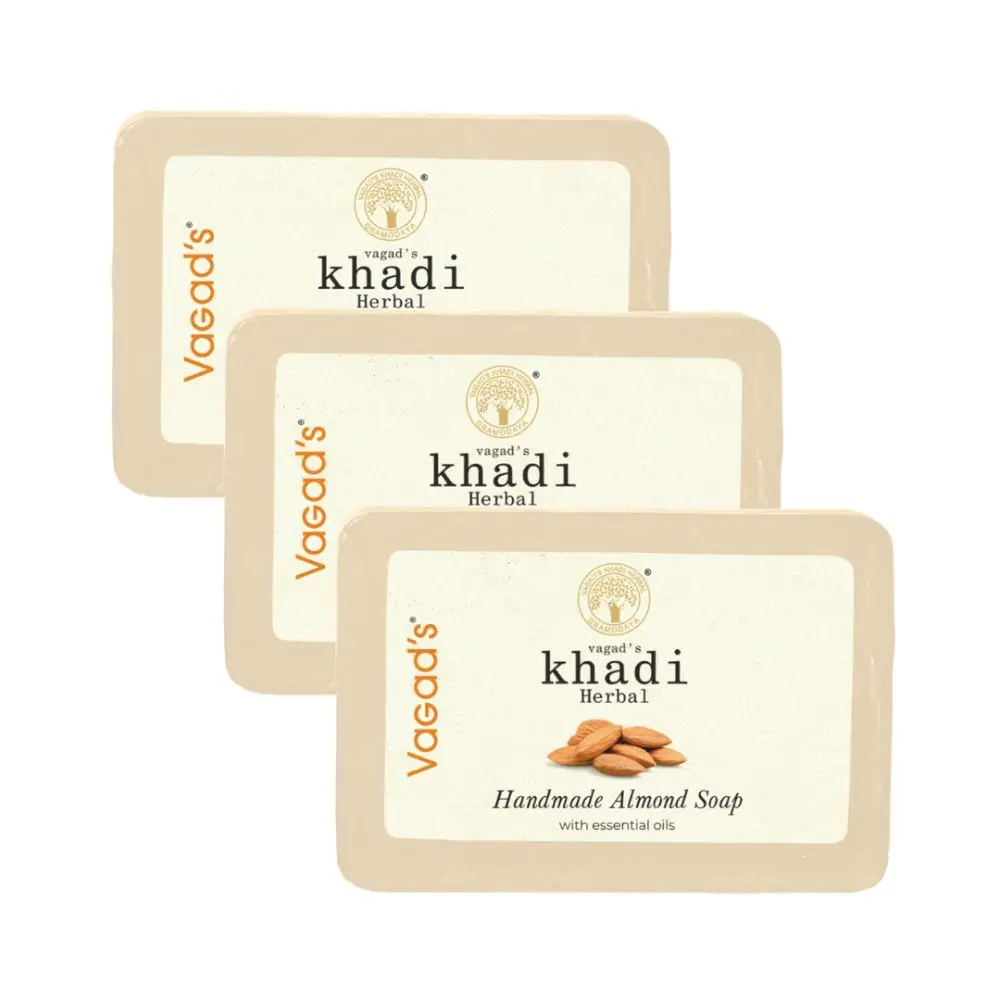 Vagad's Khadi Almond Soap 125gm | Refreshing Bathing Bar | Goodness of Almond Oil | Free from Parabens | Silicon Free (Pack of 3)