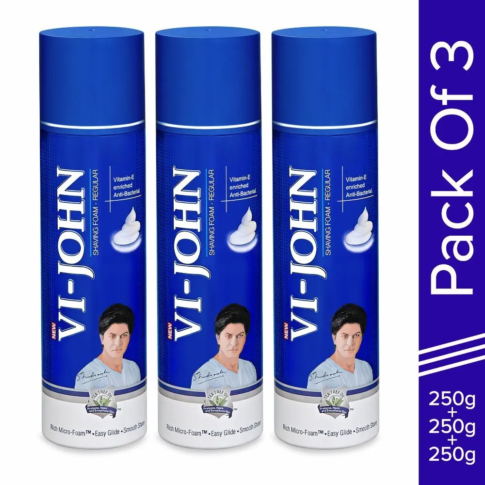 VI-JOHN Shaving Foam Regular with Tea Tree oil, Vitamin with Anti-Bacterial Properties 250g Each -Shaving Foam for Men (Pack of 3)