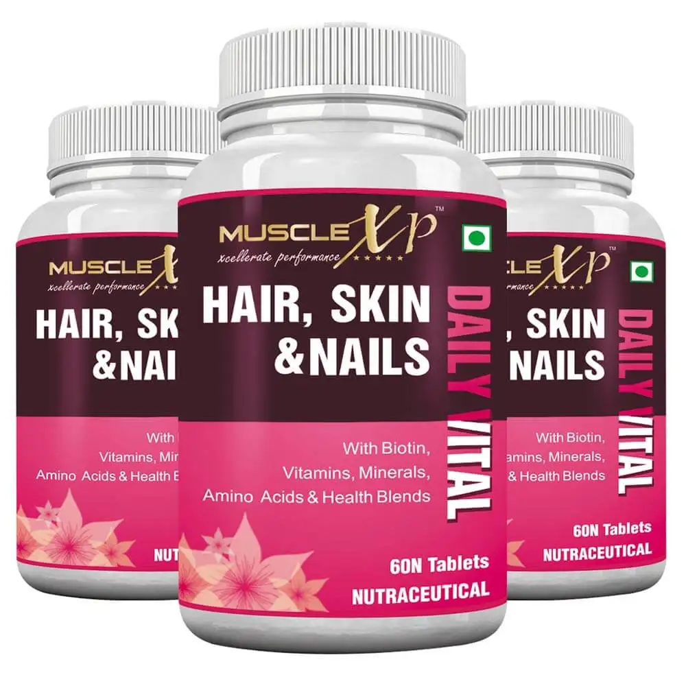 MuscleXP Hair, Skin & Nails MultiVitamin,  60 tablet(s)  Unflavoured (Pack of 3)