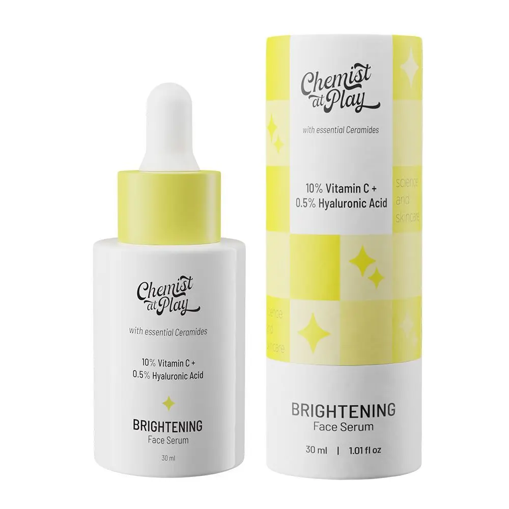 Chemist at Play Brightening Face Serum with Ceramides | 10% Vitamin C + 0.5 % Hyaluronic Acid | For even skin tone & glowing skin | 30 ml