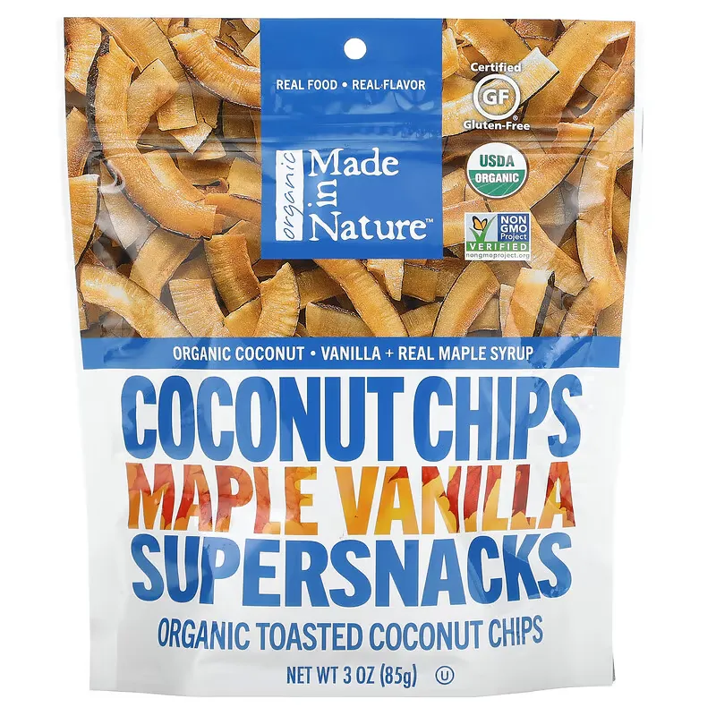 Organic Toasted Coconut Chips, Maple Vanilla Supersnacks, 3 oz (85 g)