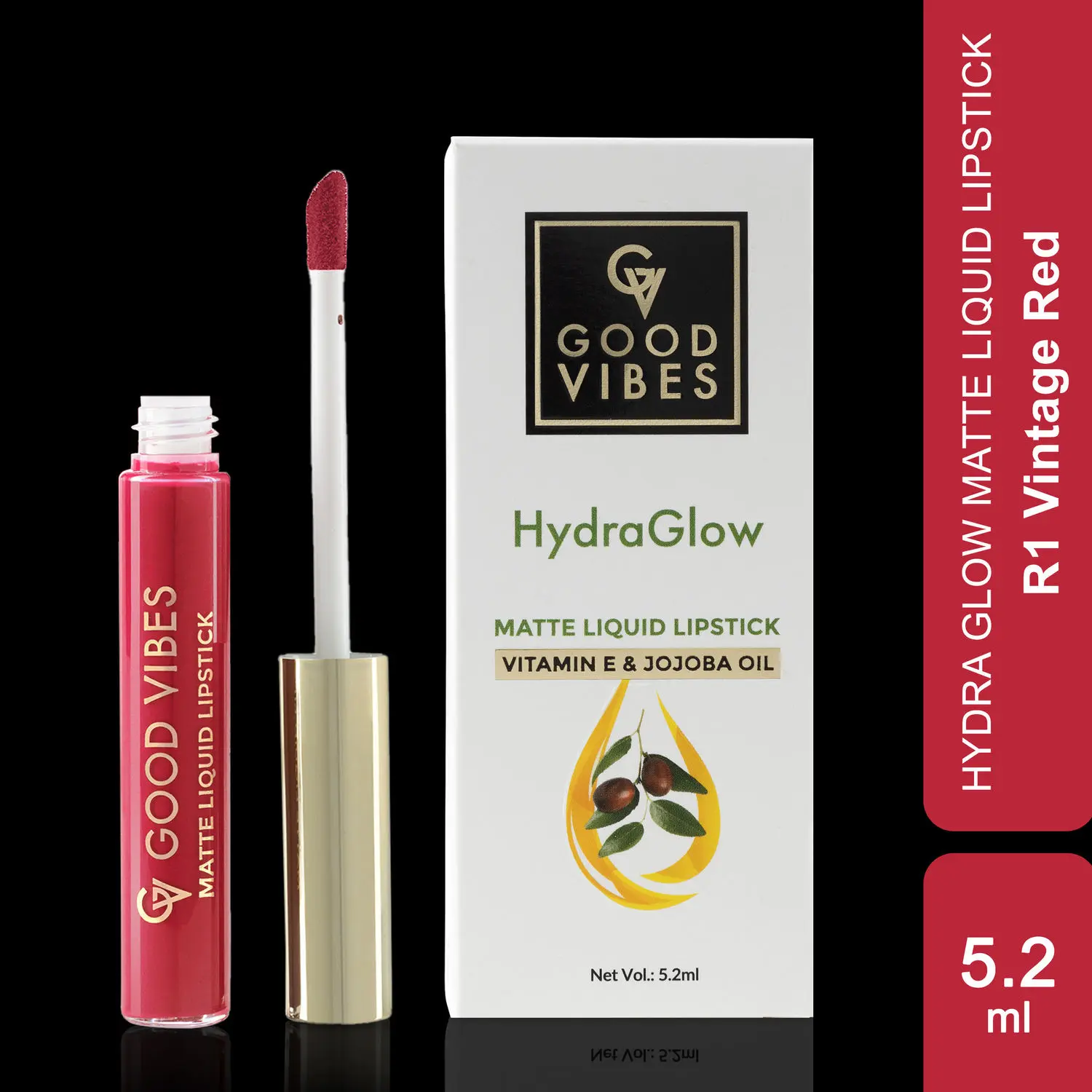 Good Vibes HydraGlow Matte Liquid Lipstick| Jojoba & Vitamin E|Vintage Red (R1) - (5.2ml)