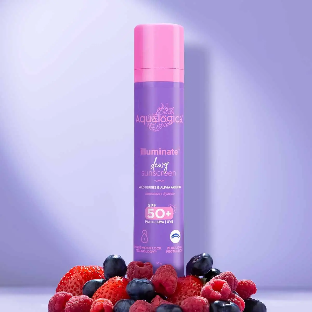 Aqualogica Illuminate+ Dewy Sunscreen SPF 50+ PA++++ with Wild Berries & Alpha Arbutin - 50 g