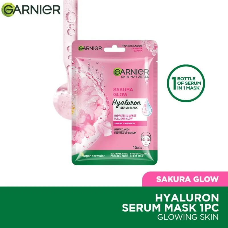 Garnier Skin Naturals Sakura Glow Hyaluron Serum Mask Super Hydrate & Glow Dull Skin