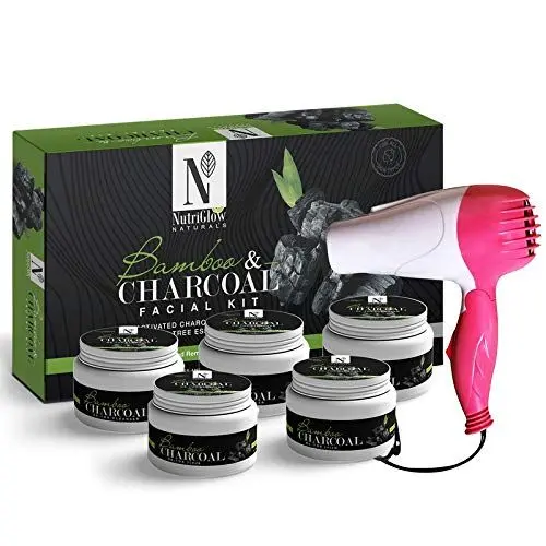 NutriGlow NATURAL'S Bamboo & Charcoal Facial Kit (260gm) With Assorted Hair Dryer For Skin Nourishing