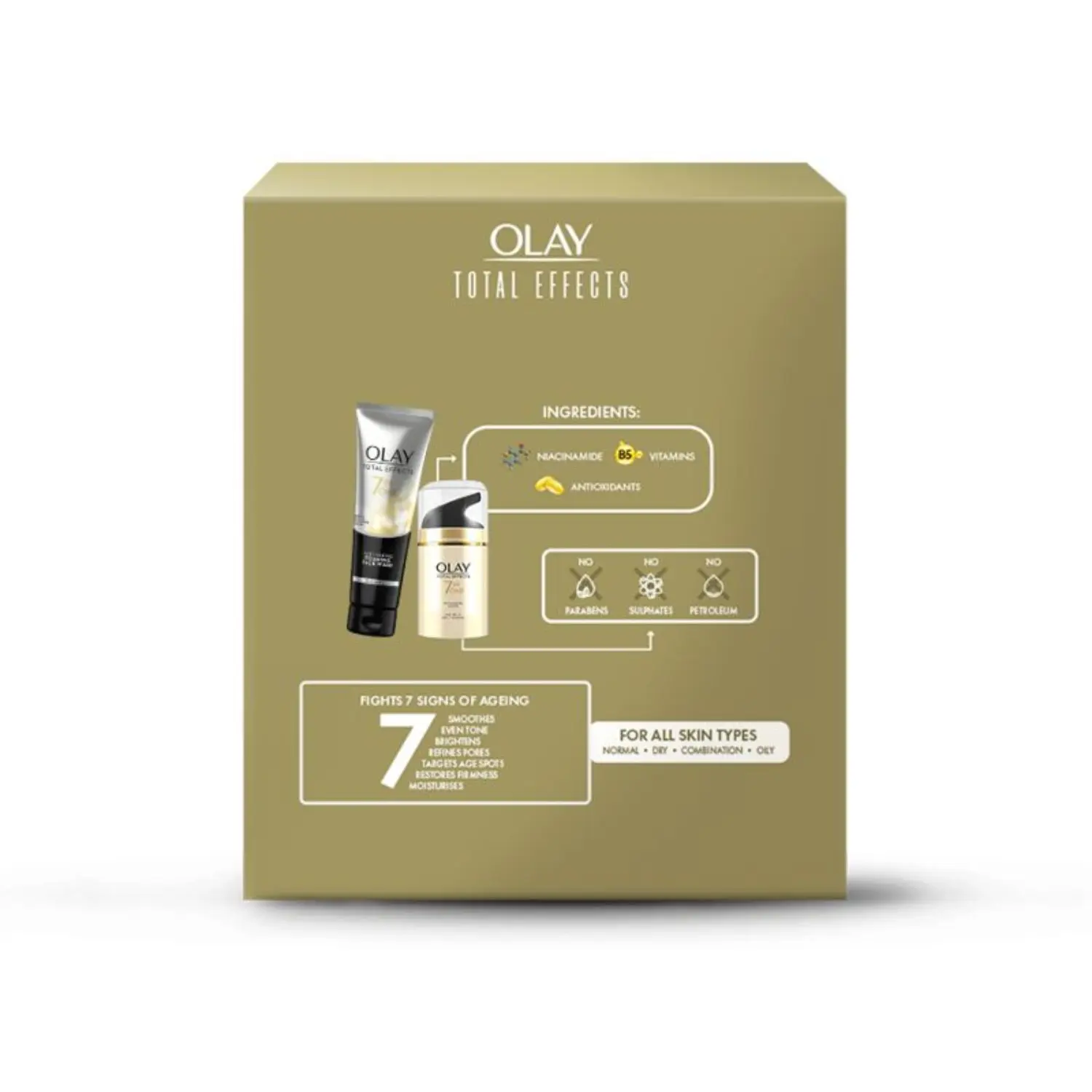 Olay Total Effects Day Anti-Aging Moisturiser (SPF 15) + Cleanser, 50g +100g