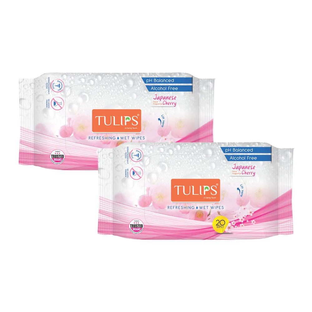 Tulips Refreshing Wet Wipes (Japanese Cherry) - Pack Of 2