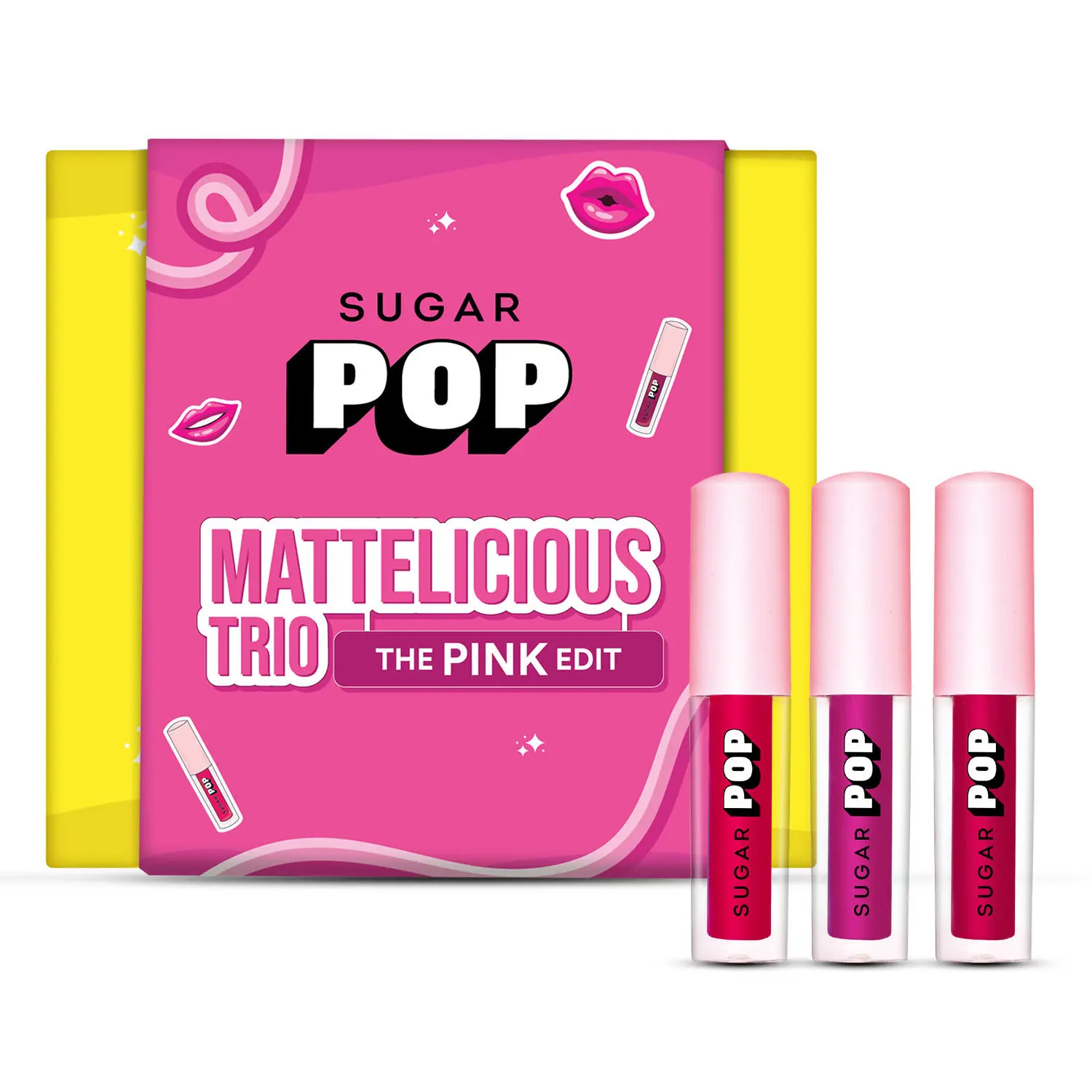 SUGAR POP Mattelicious Trio - The Pink Edit | Set of 3 Pink Matte Lipcolours | Non-drying, Transfer-proof & Smudgeproof | Suits All Skin Tones