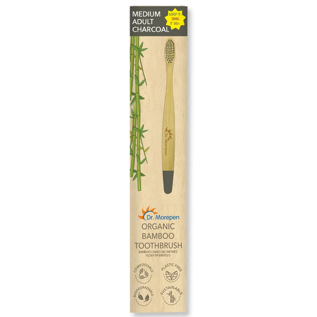 DR. MOREPEN Organic Bamboo Toothbrush For Adults - Charcoal