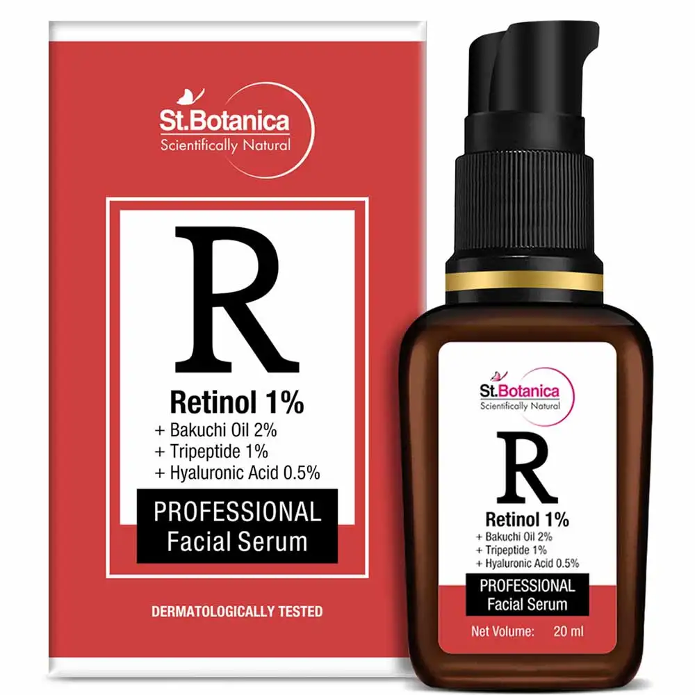 St.Botanica R Retinol 1% + Bakuchi Oil 2% + Tripeptide 1% + Hyaluronic Acid 0.5% Professional Facial Serum,  20 ml  for All Skin Type