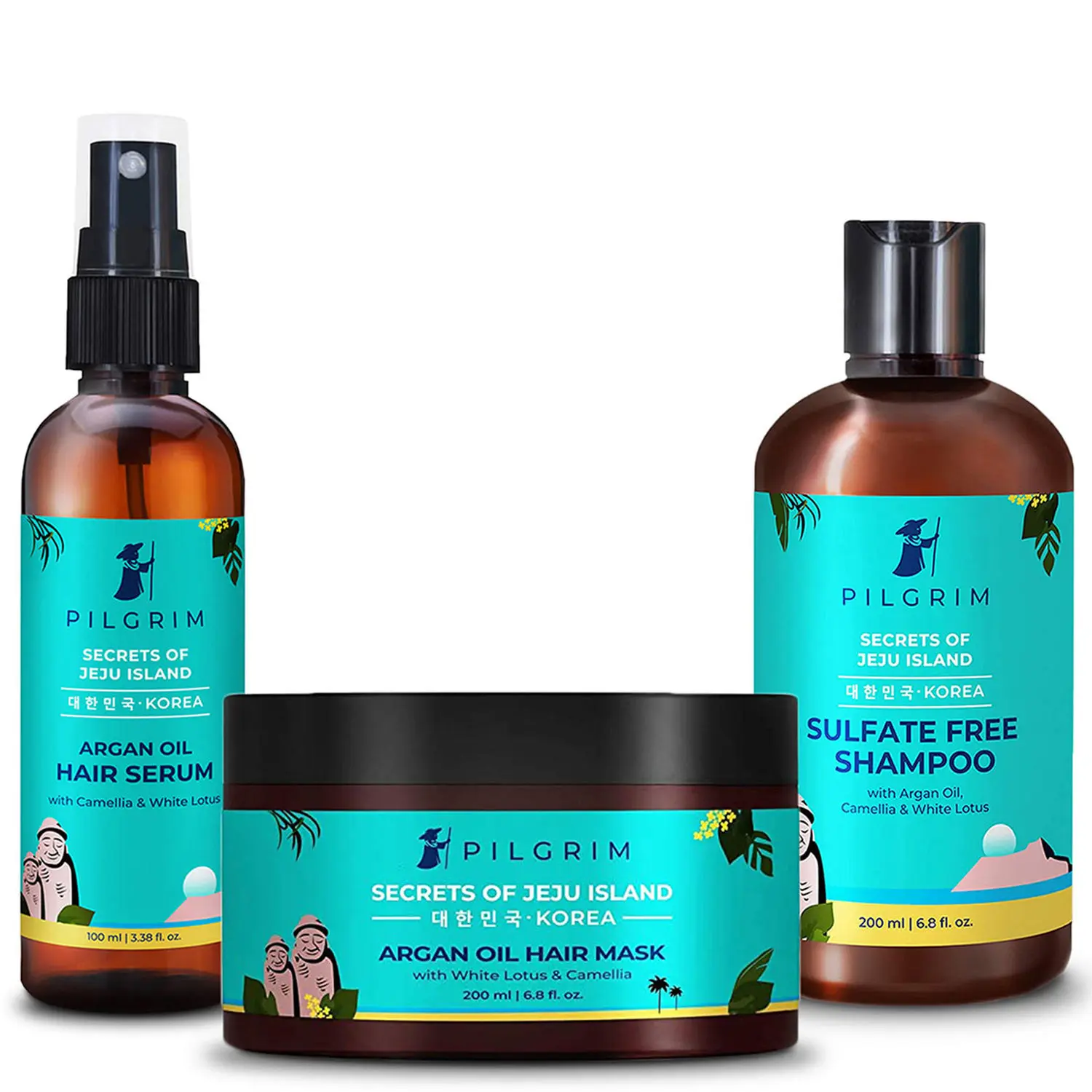 Pilgrim Anti Hairfall Spa Range with Sulphate Free Shampoo 200ml, Argan Oil Hair Mask 200g and Argan Oil Hair Serum 100ml | Promotes Growth | Improves Volume | Heat Protects & Nourishes | Men & Women | Korean Beauty Secrets