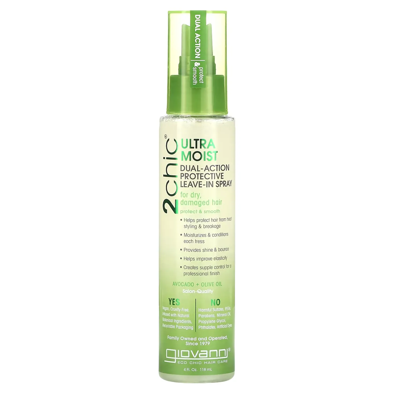 2chic, Ultra-Moist Dual Action Protective Leave-In Spray, For Dry, Damaged Hair,  Avocado + Olive Oil, 4 fl oz (118 ml)