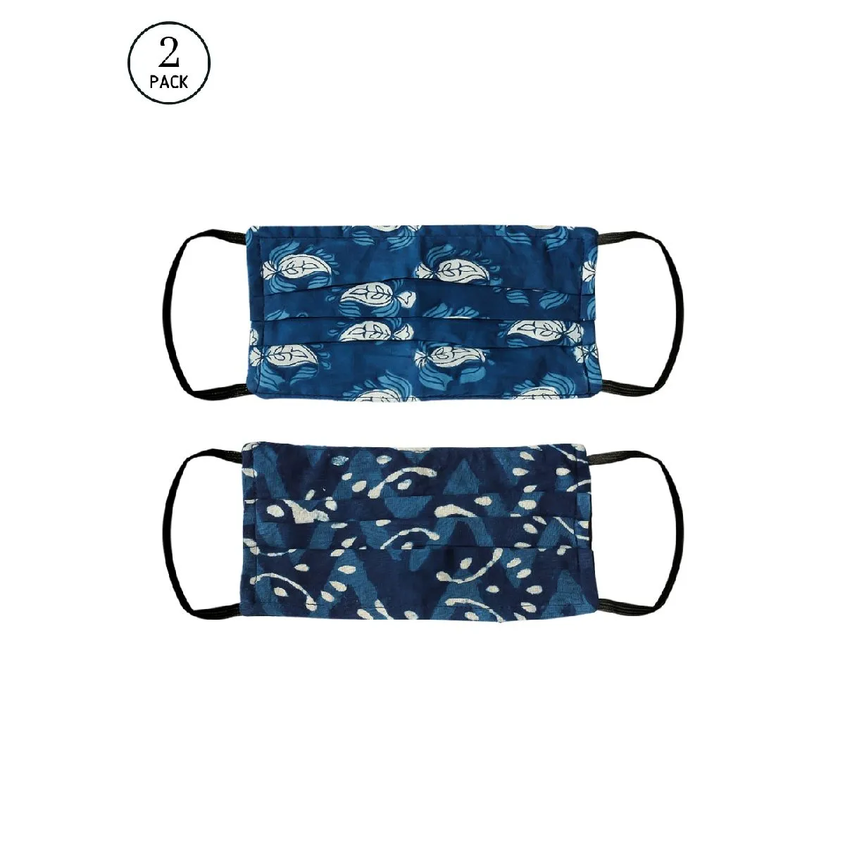 Bellofox 3-Ply Blue Indigo Paisley And Indigo Leaf Cotton Face Mask (Pack Of 2)