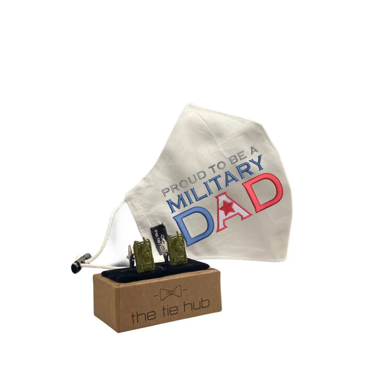 The Tie Hub Mil DAD Face Mask with Military Tank Cufflinks