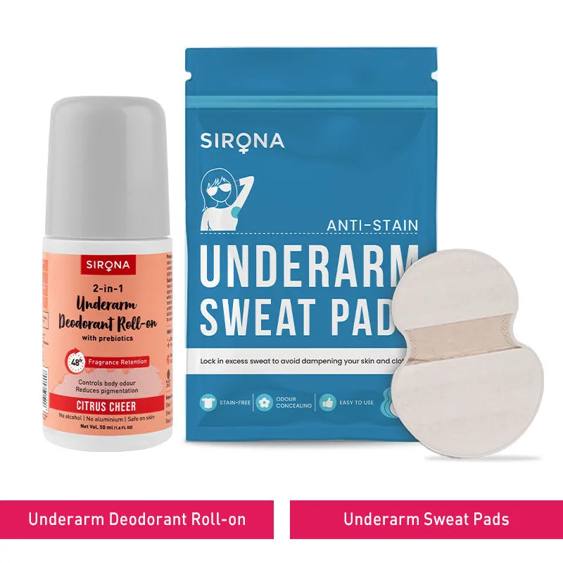 Sirona 2-in-1 Deodorant Underarm Roll On (Citrus Cheer) & Sweat Pads Combo