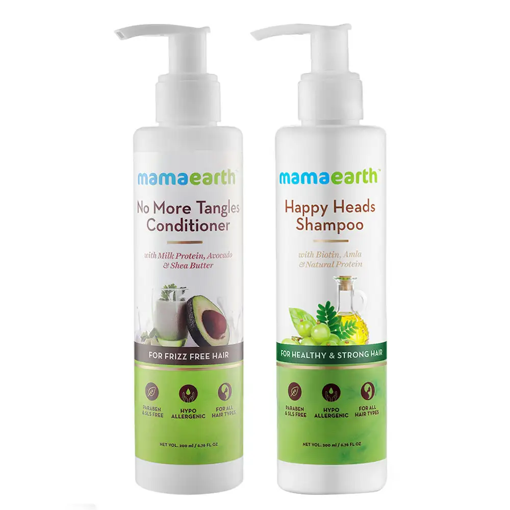 Mamaearth Happy Heads Shampoo & No More Tangles Conditioner Combo,  2 Piece(s)/Pack  for Hair Fall and Shiny Hair