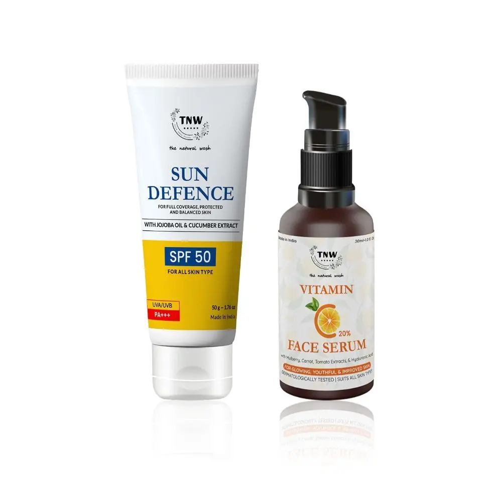 TNW The Natural Wash Vitamin C and Hyaluronic acid face serum + Sun Screen Defence SPF 50