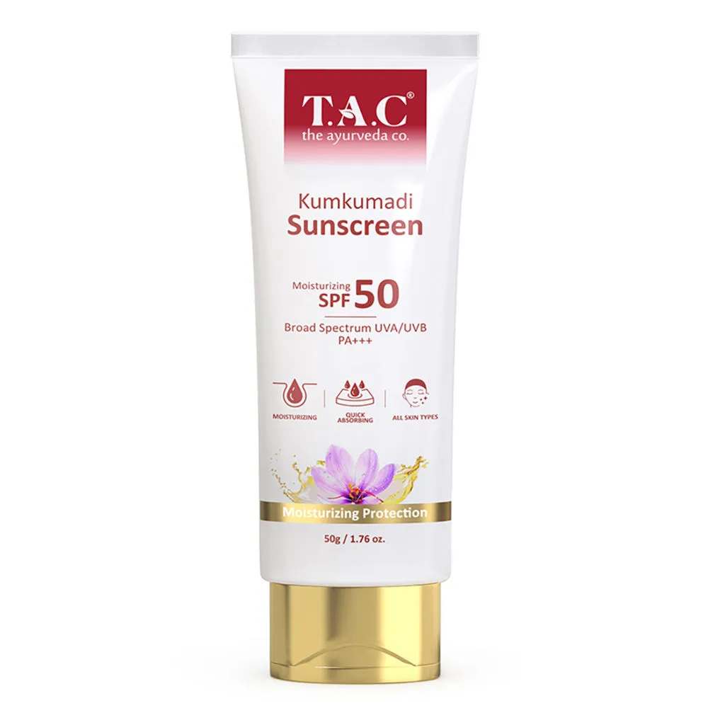 TAC - The Ayurveda Co. Kumkumadi Sunscreen SPF 50 With Saffron UVA/UVB, Sun Protection, All Skin