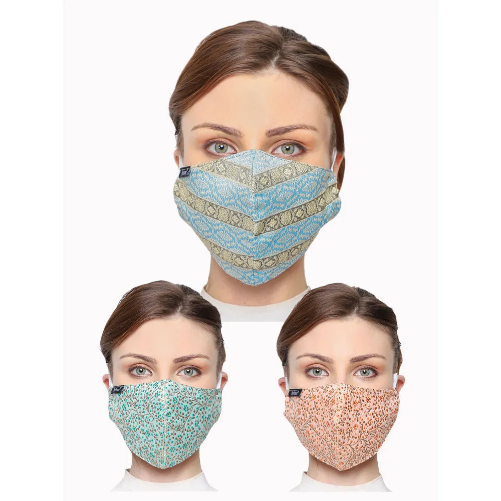 Anekaant Pack Of 3 Multicolor 3-Ply Reusable Poly Silk Fabric Fashion Mask