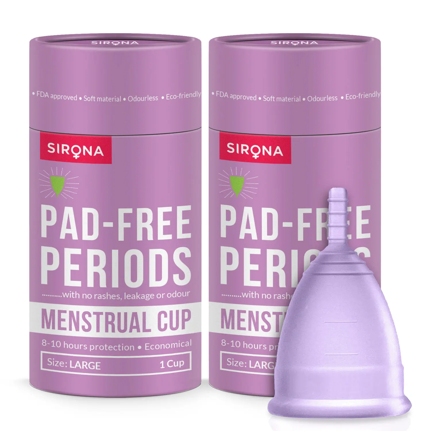 Sirona Reusable Menstrual Cup with FDA Compliant Medical Grade Silicone - Large (Pack of 2)