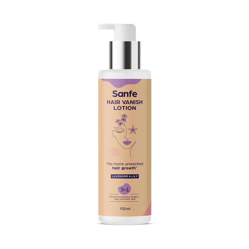 Sanfe Hair Vanish Lotion for Women 100ml with Lily & Lavender extracts for all skin types Reduces growth of unwanted hair | Hair Removal (Multicolor)
