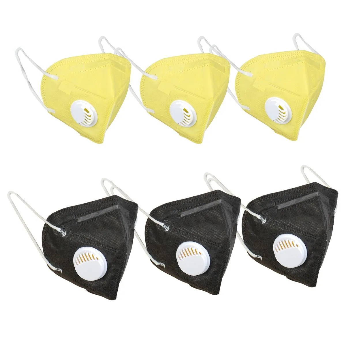 Fabula Pack of 6 KN95/N95 Anti-Pollution Reusable 5 Layer Mask (Yellow Black)