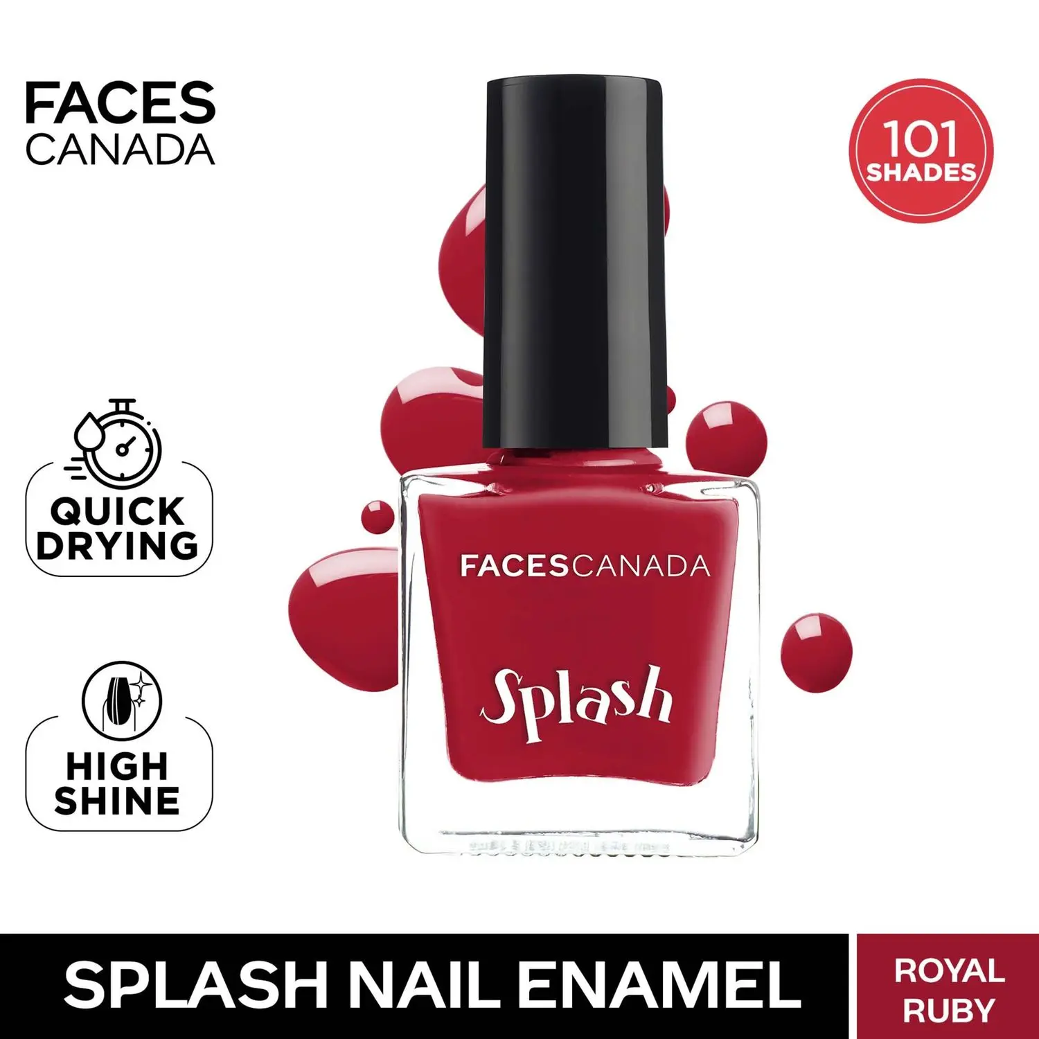 Faces Canada Splash Nail Enamel | Fast Dry | High Shine | Long Lasting | No Chip Formula | No Harmful Chemicals | Shade - Royal Ruby (8 ml)